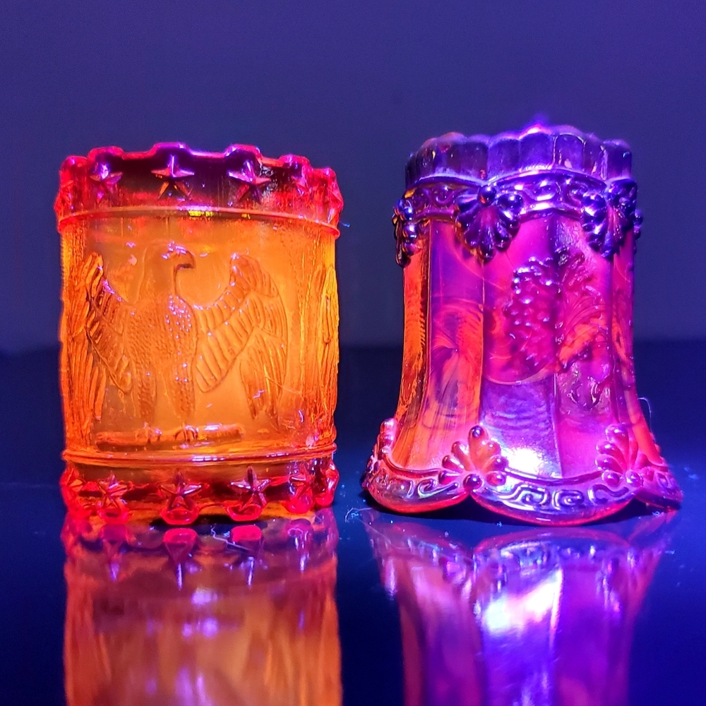 Glowing Kanawha Cadmium Amberina Glass American Eagle & Stars Toothpick Holder - Picture 12 of 16